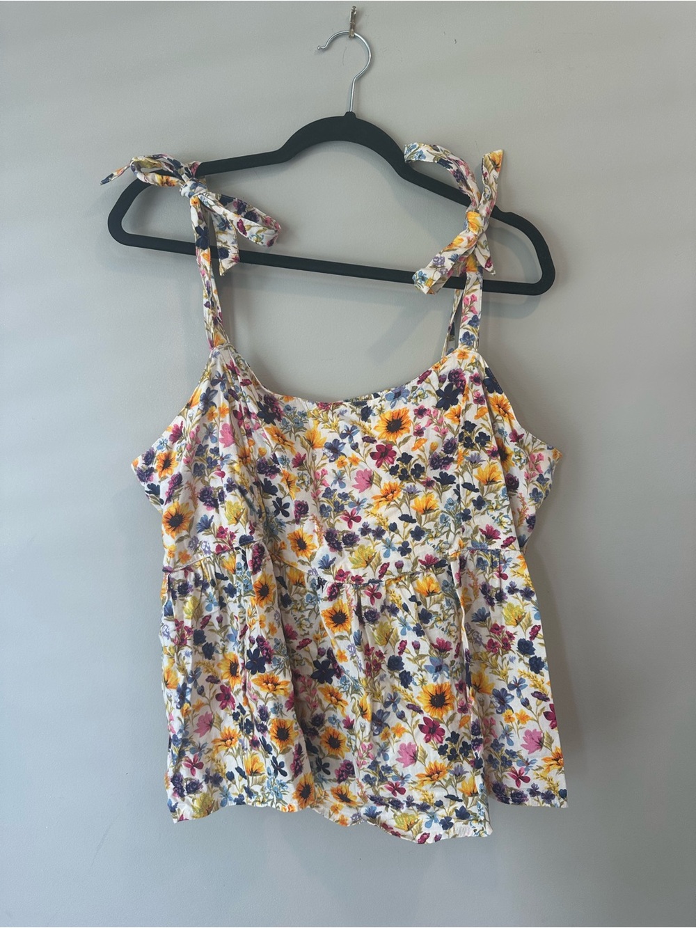 Old Navy White Floral Tie-Shoulder Tank with Yellow & Purple Blooms